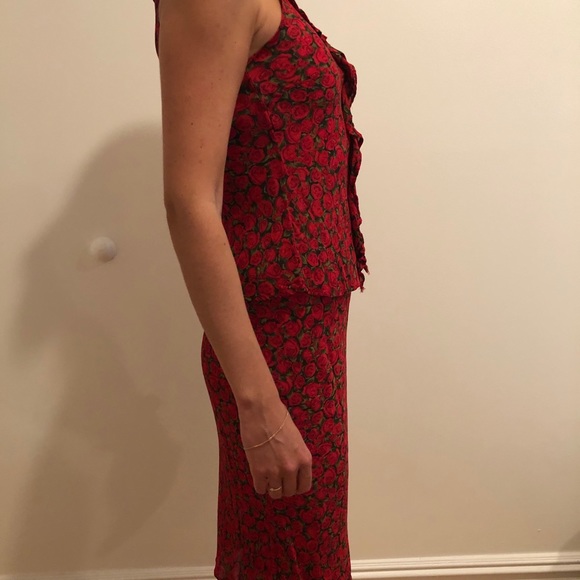 Floral Rose Print Ruffle Blouse and Midi Skirt Set - Picture 5 of 13